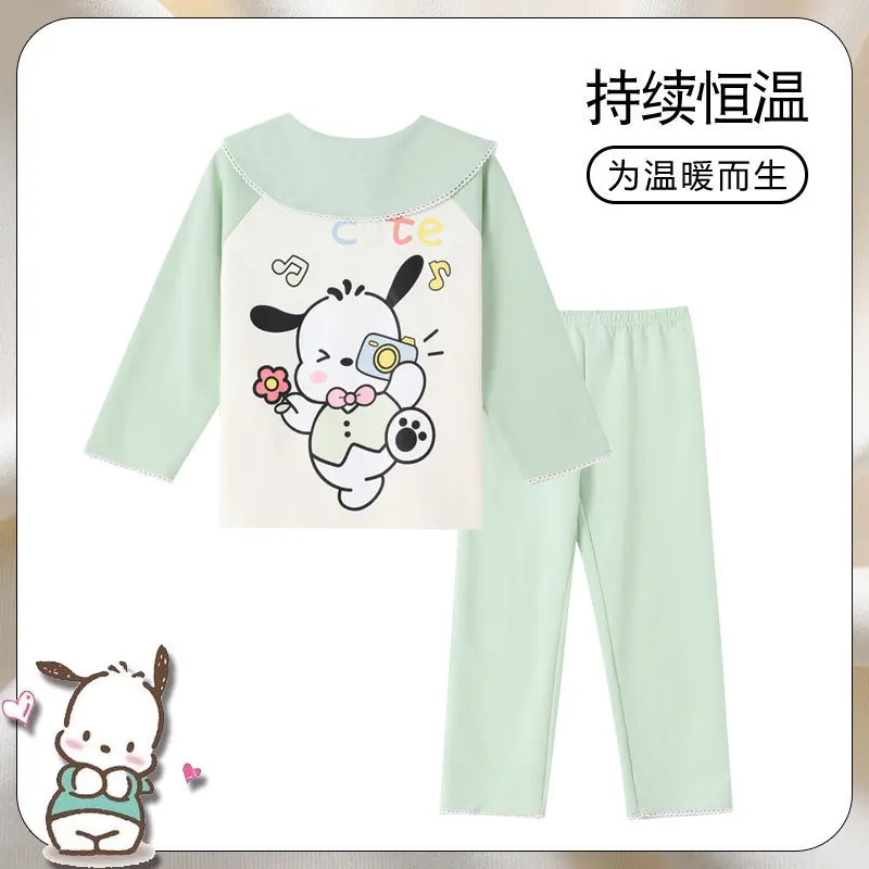 Sanrio Anime Girls Pajama Sets Loose Comfortable Girls Nightclothes Suit Soft Lovely Cartoon Print Breathable Pajamas Autumn