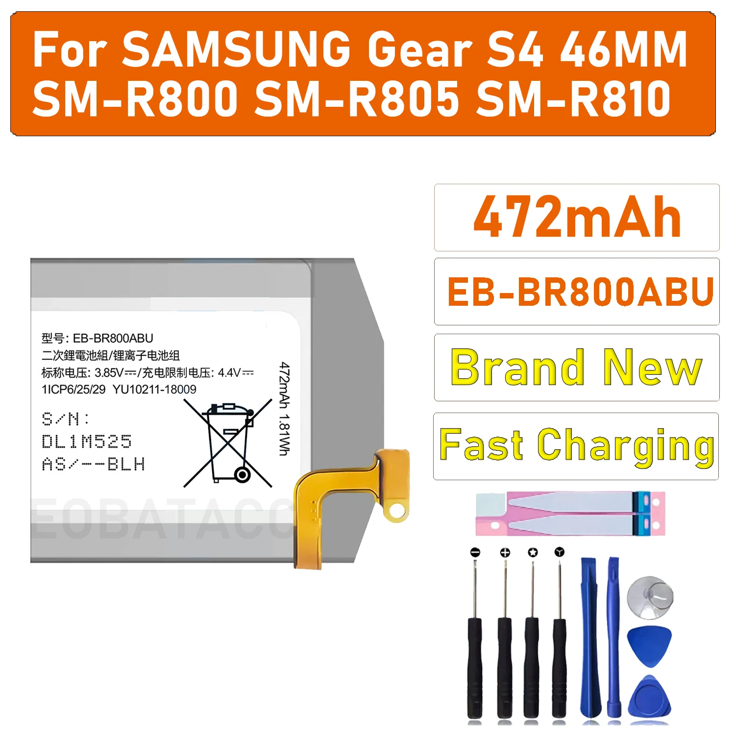 EB-BR800ABU for Samsung Galaxy Watch 46mm SM-R800 SM-R805 SM-R810 Hight Capacity Batteries +Tools