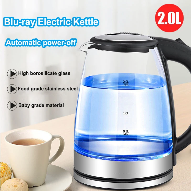 2L Blu-ray Glass Electric Kettle Stainless Steel Automatic Power-off Kettle Home Multi-functional Tea-boiling Health Pot