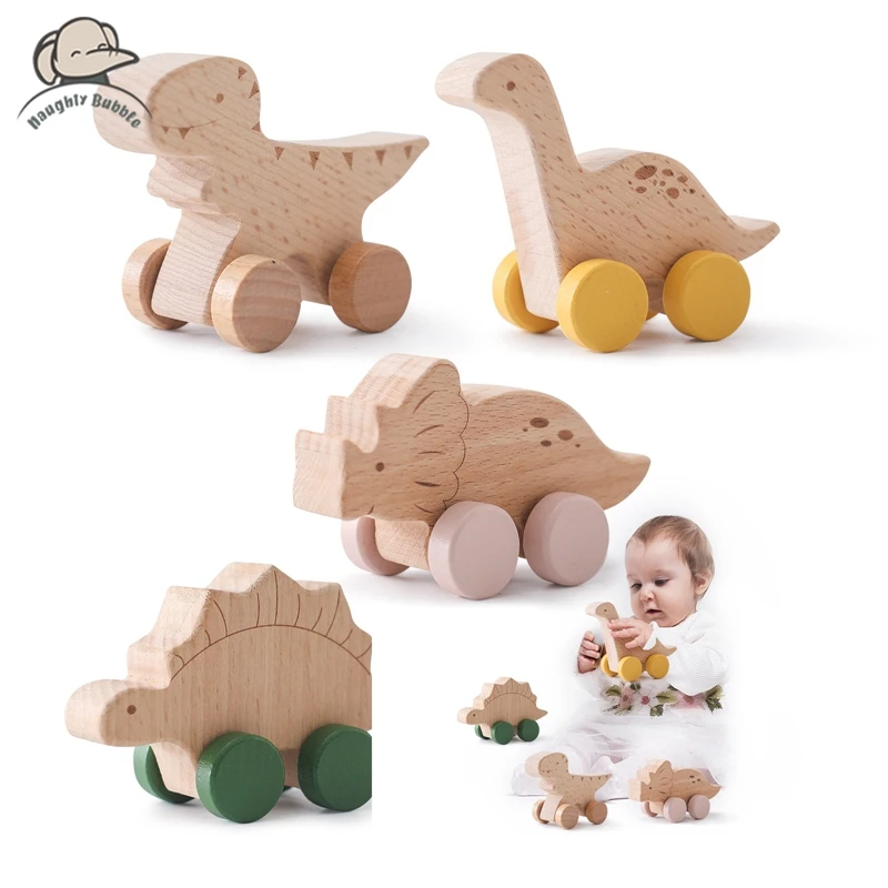 Houten Baby Dinosaurus Pushcart Bpa-Vrij Beuken Baby Speelgoed Auto Montessori Speelgoed Kinderkamer Decoratie Hand Coördinatie Speelgoed Handgemaakt Cadeau