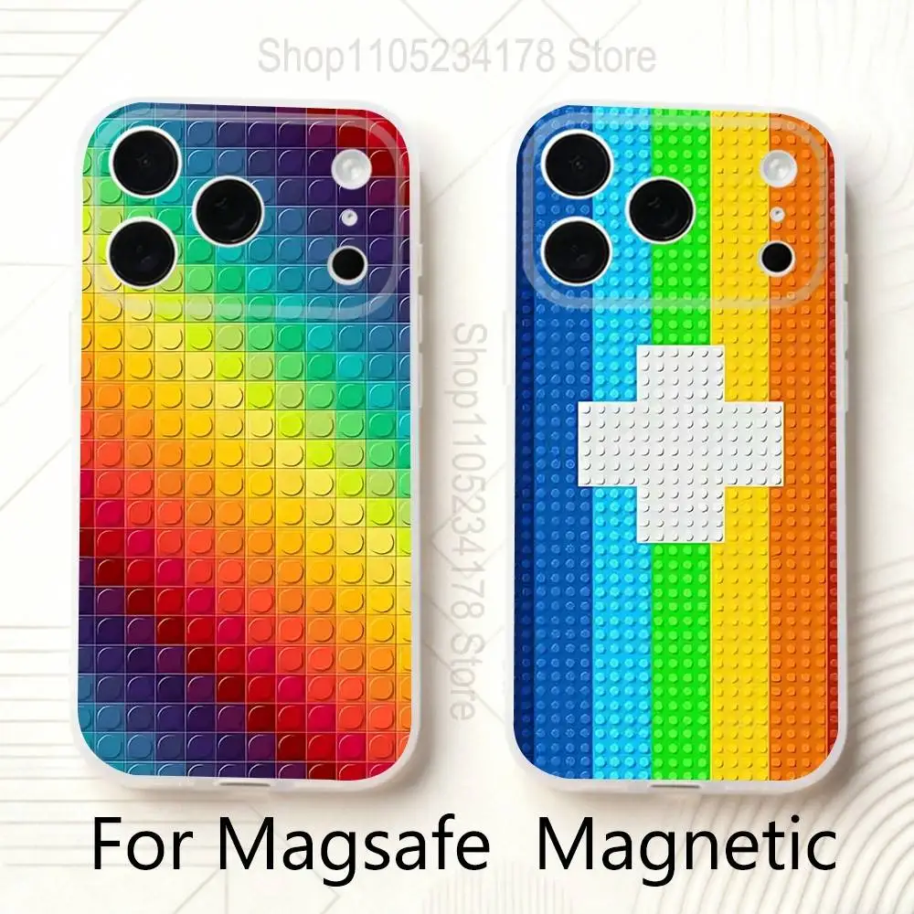 

Colorful B-Bricks background For iPhone 11,12,13,14,15,17,16,Pro,Plus,E,Max,Air,Mini Clear Magnetic Frosted Cover