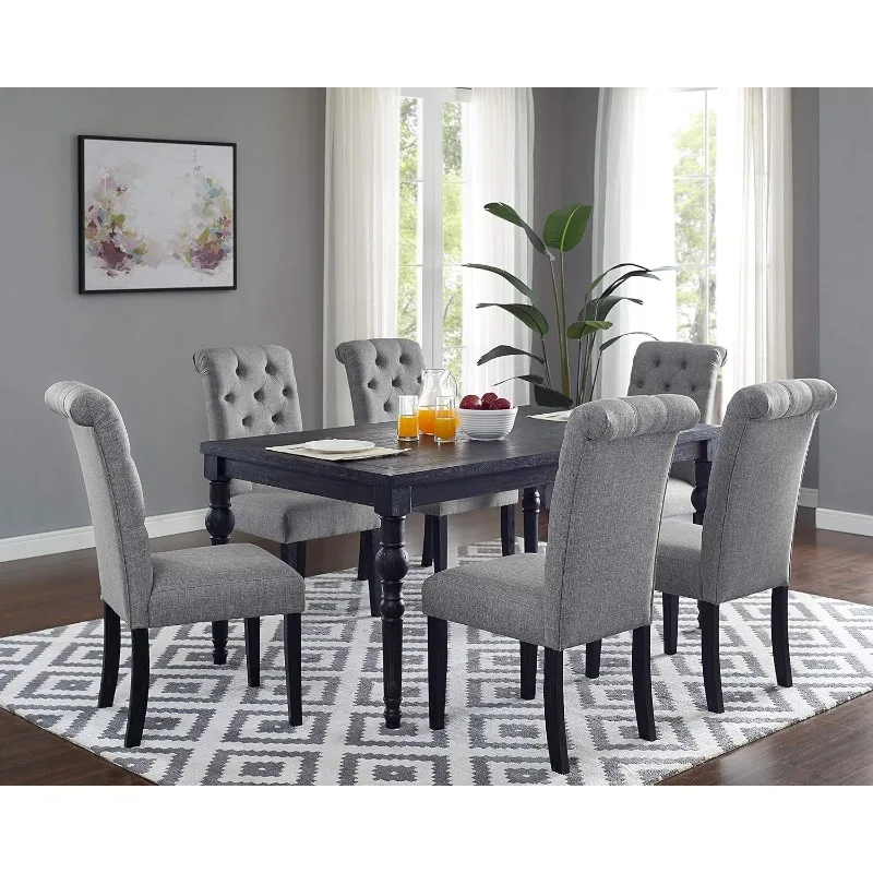 

Counter Height Dining Set-Table and 6 Chairs,Traditional Style Features Stately Turned Table Legs, 65 x 38 x 30 inches,Grey