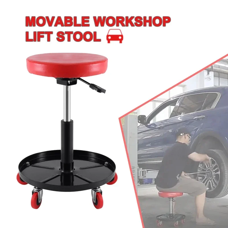 Car Repair Stool Adjustable Liftable Rolling Round Workshop Repair Seat 5 Wheels Auto Repair Tool Mechanic Stool for Repair