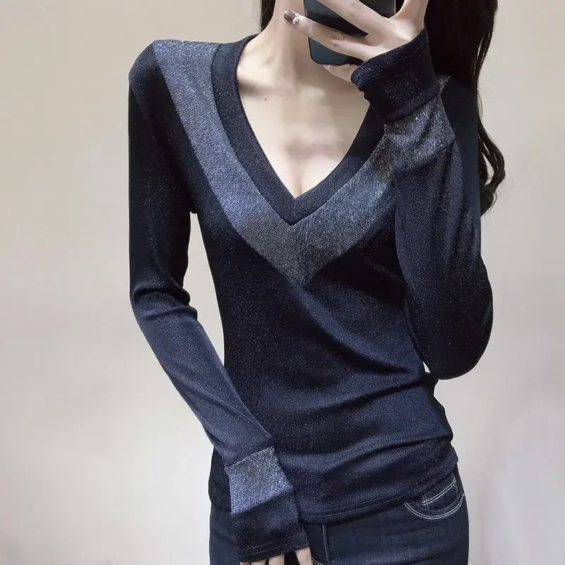 

Autumn Winter Women 100% Cotton Sweater V-neck Half Open Buckle Pullover Square Pit Sweater Slim Knitted Warm Bottoming Tops