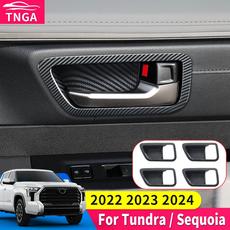 For 2022-2024 Toyota Tundra Sequoia Carbon Fiber Interior Design Accessories Upgrade Door Handle Protection Sticker Modification