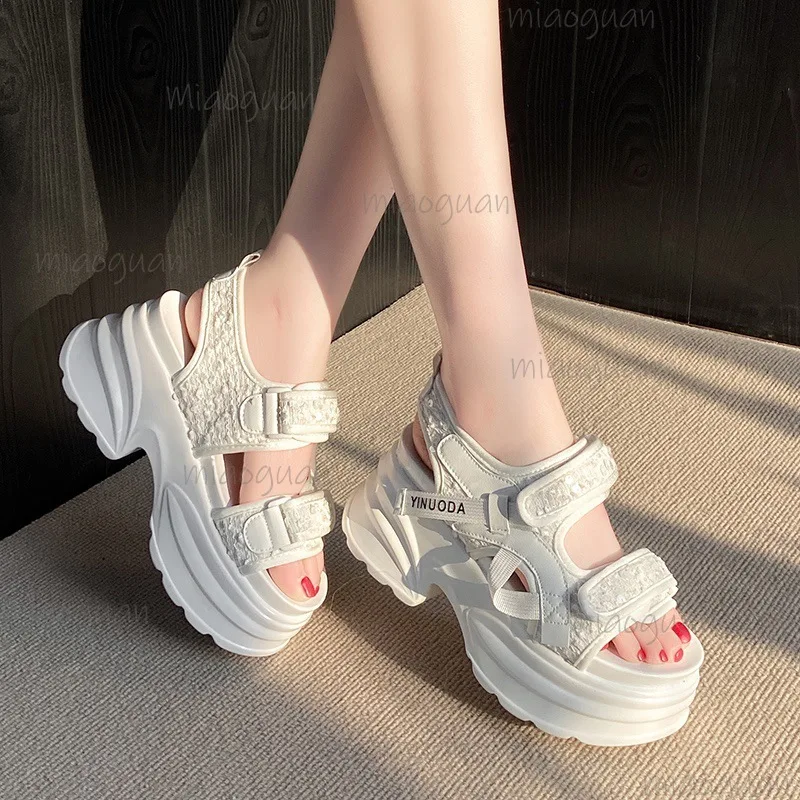 8CM High Heels Thick Bottom Women Sandals Bling Sports Style Sandales Summer Peep Toe Leisure Shoes Ladies Gladiator Sandalias