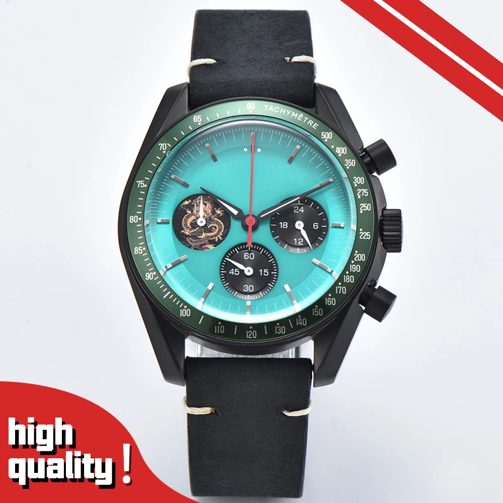 

New 40mm Black stainless steel case VK63 Quartz Movement Luminous Multifunctional chronograph watch sapphire waterproof