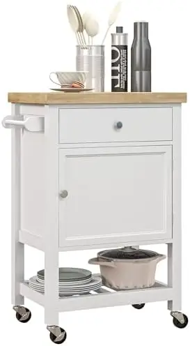 

Utility Kitchen Cart, Rolling Kitchen Island with Smooth Rubberwood Top, Narrow Butcher Block Surface on Wheels with Drawer &am