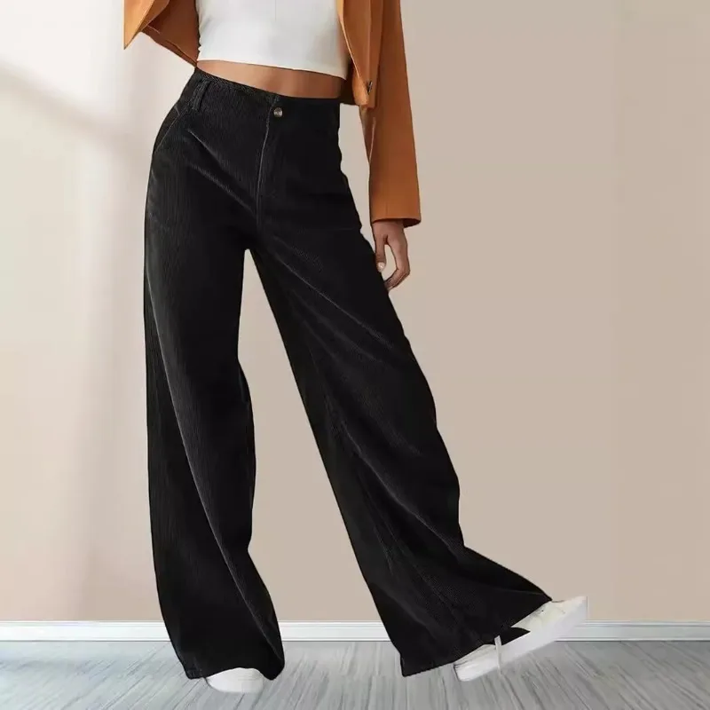 New Women's Casual Trousers Autumn Winter Drooping High-waisted Straight-leg Trousers Fashion Female Corduroy Wide-leg Pants