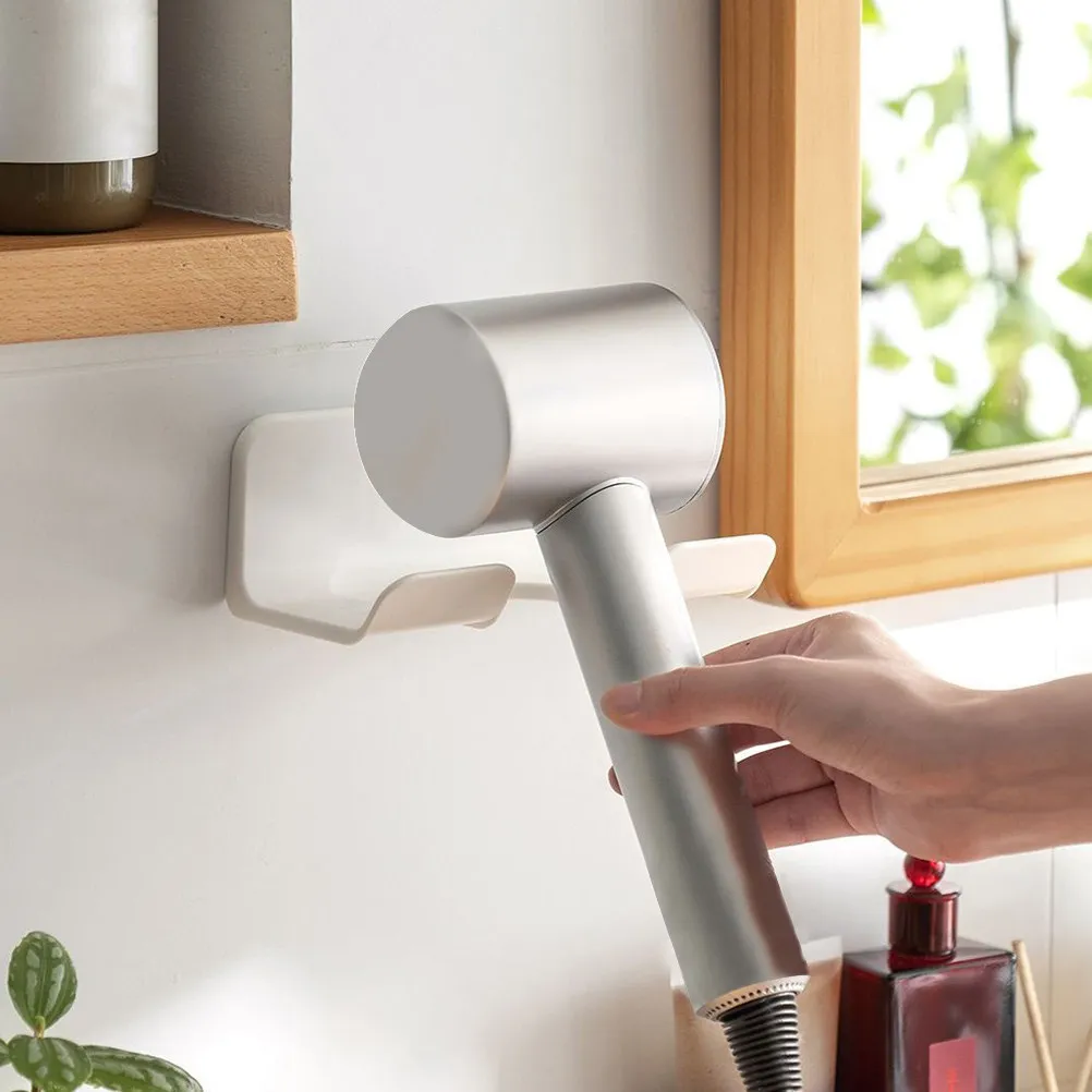 Premium Wall-Mounted Hair Dryer Holder Rust-Proof Non-Drill Installation Bathroom Makeup Room Barber Shop Organizer White
