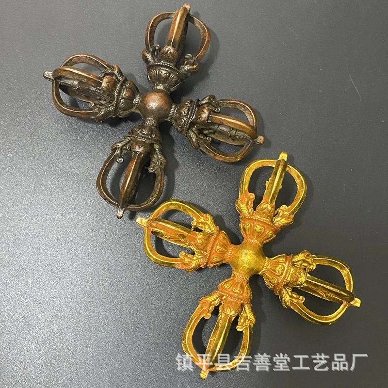 Tibetan-style Nepalese gilded cross , four-pronged vajra, Buddhist hall decorative ornament