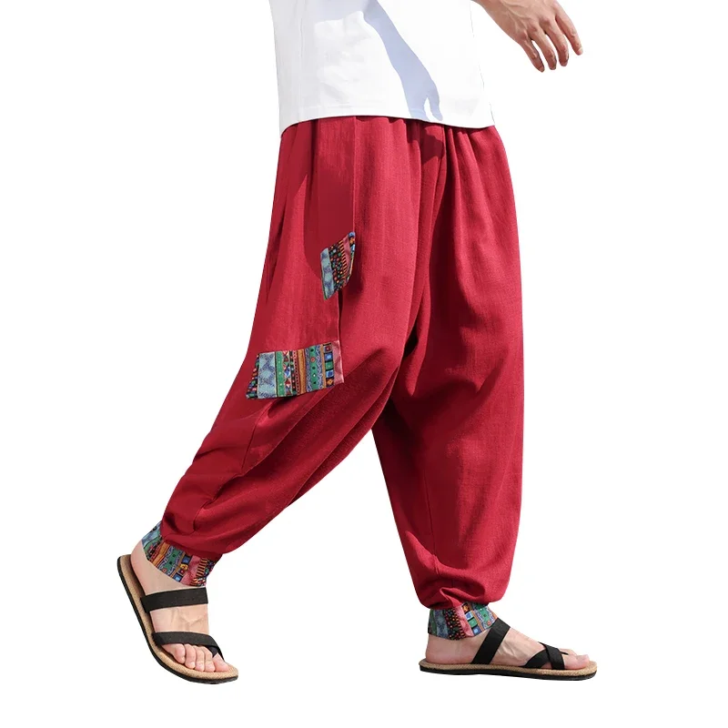 2024 Chinese Style Men's Retro Wide Leg Pants Loose Plus Size Trendy High Street Fashion Cotton and Linen Pants Hombre Leggings