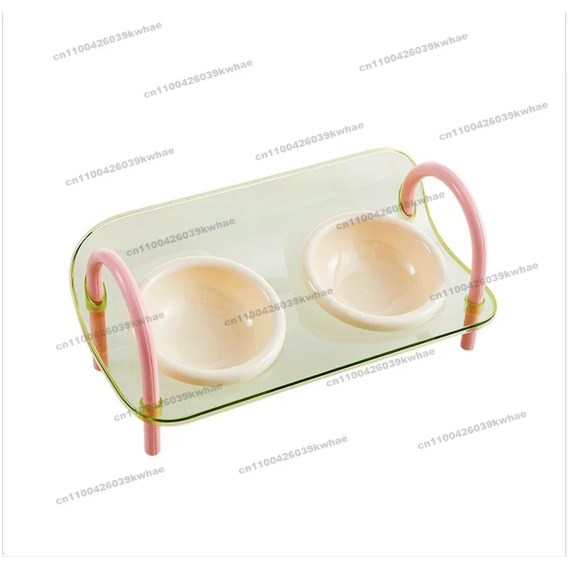 Double Bowl Holder, Plastic Cat Bowl Neck Protector, Adjustable Cat Food, Dog Bowl, Cat Anti-knock Pet Supplies