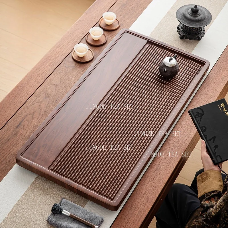 Retro Solid Bamboo Tea Tray Vertical Strip Hollow Drain Surface Removable Water Storage Tray Multiple Sizes Rectangle Tea Plate