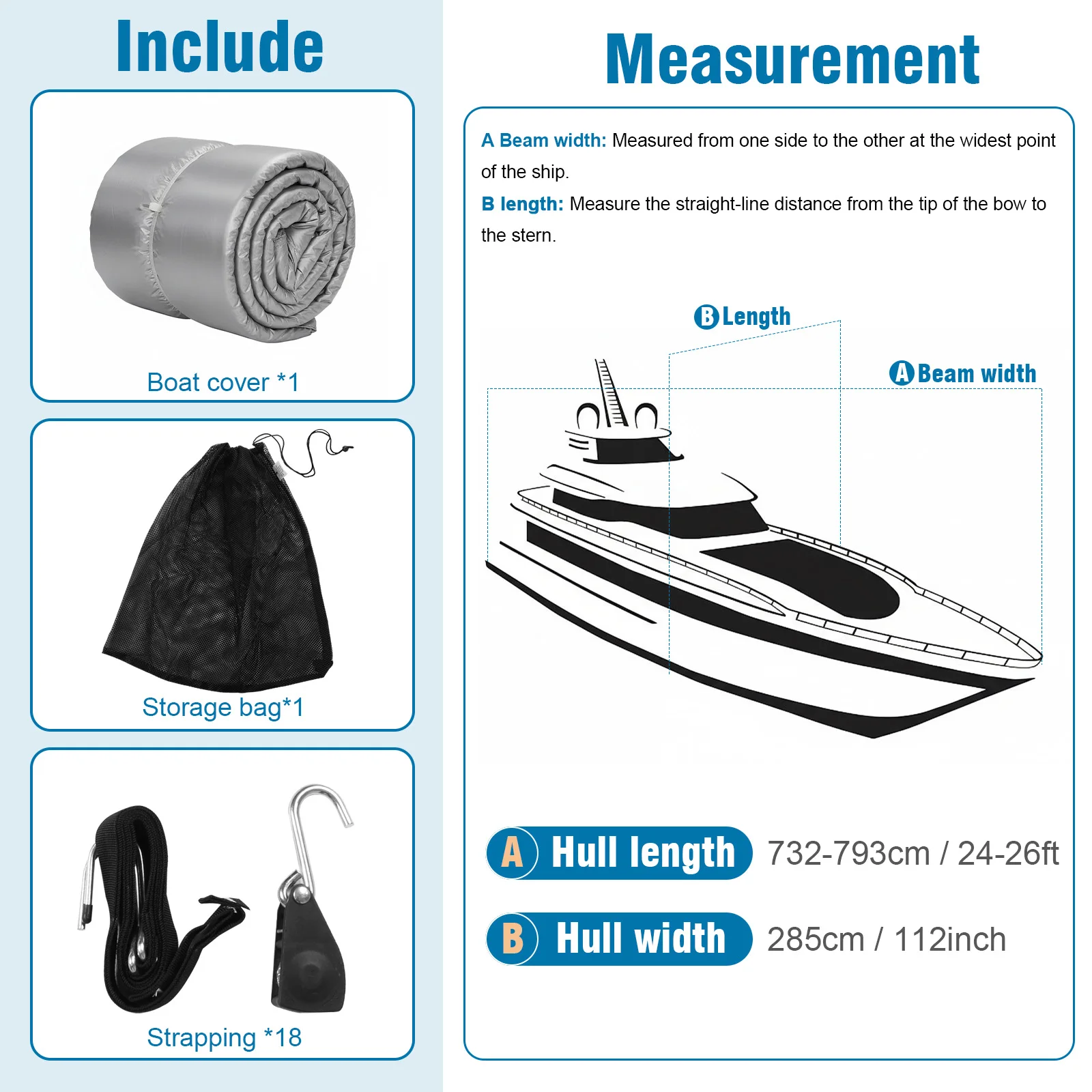 

1200D Yacht Outdoor Protection Sleeve with 18 Tie Down Strap Boat Center Console Protect Covers -Proof For Protecting Roof