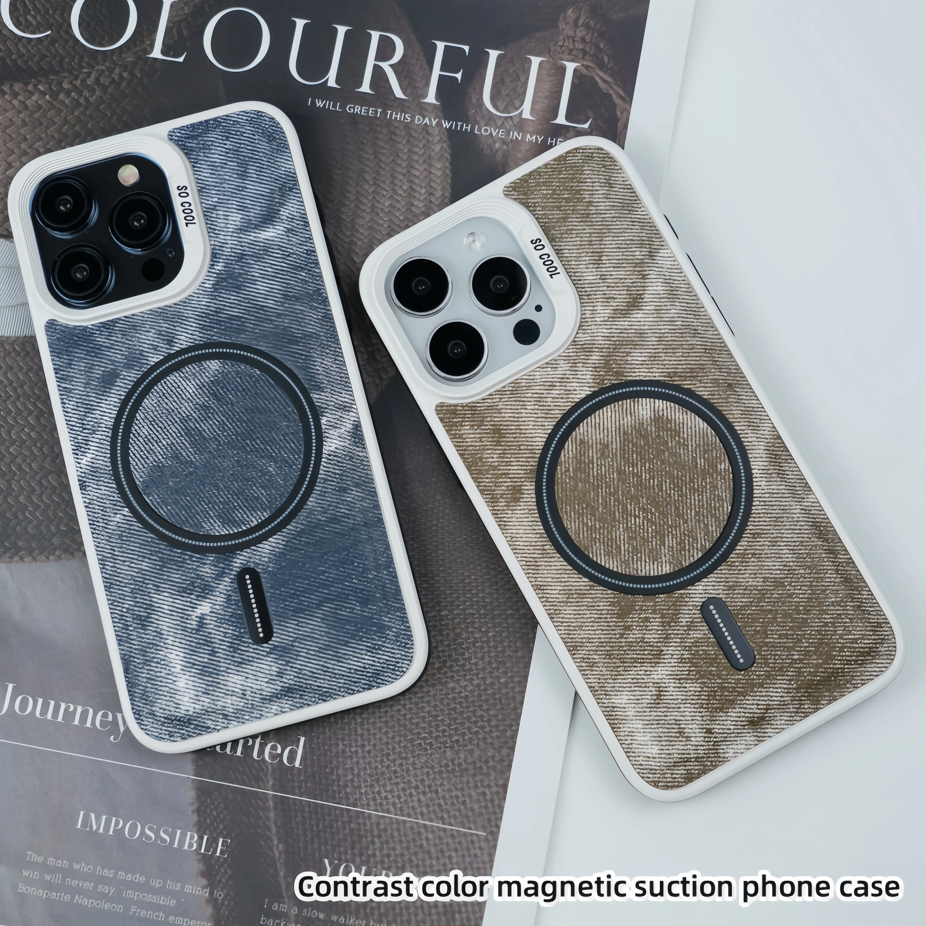 Magnetic Jeans Color Phone Case For iPhone 12 13 14 15 Pro Max 14 15 Plus Luxury Magnetic Cover For iPhone 12 13 14 15 Promax