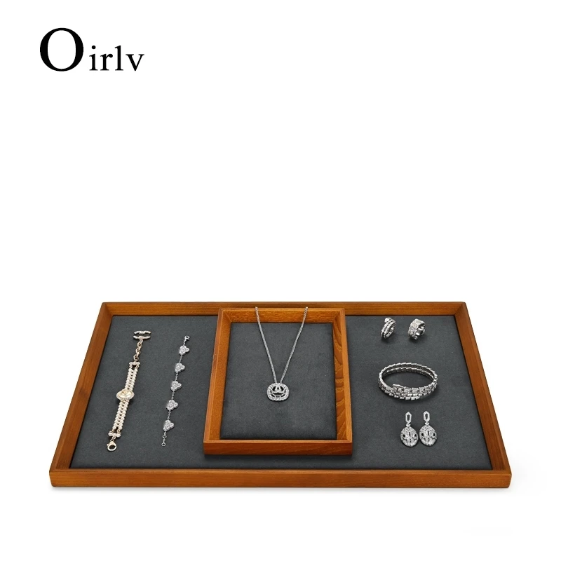 

Oirlv Grey Jewelry Tray Wooden Jewelry Trays Organizer Storage Ring Earring Necklace Bracelet Jewelry Organiser Stackable Trays