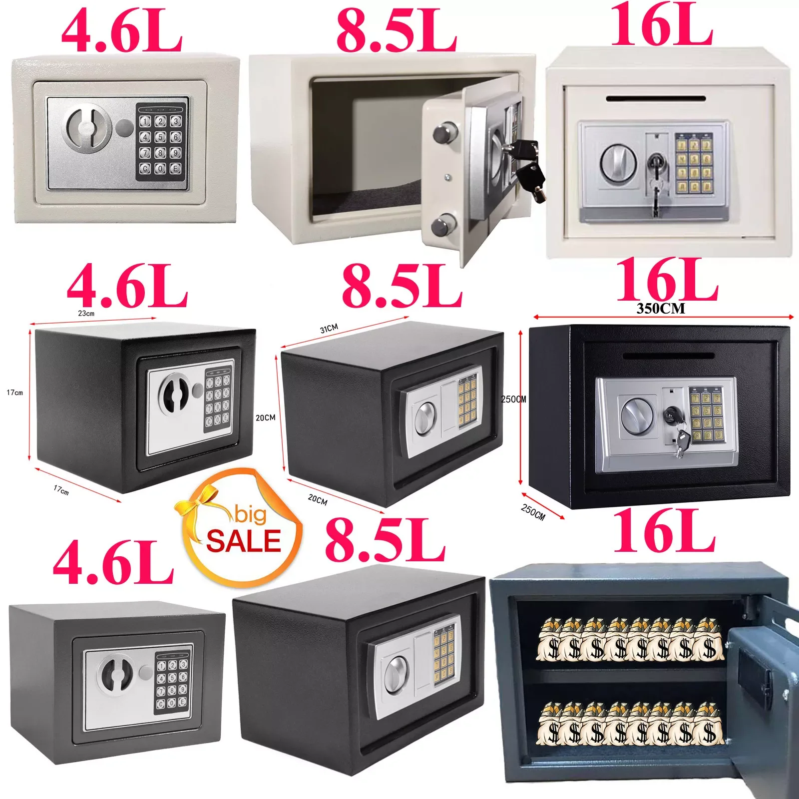 DayPlus Digital Safe Box Large Capacity Safety Electronic Security Steel Money Cash Home Office,Keypad&2 Override Keys&4 Bolt