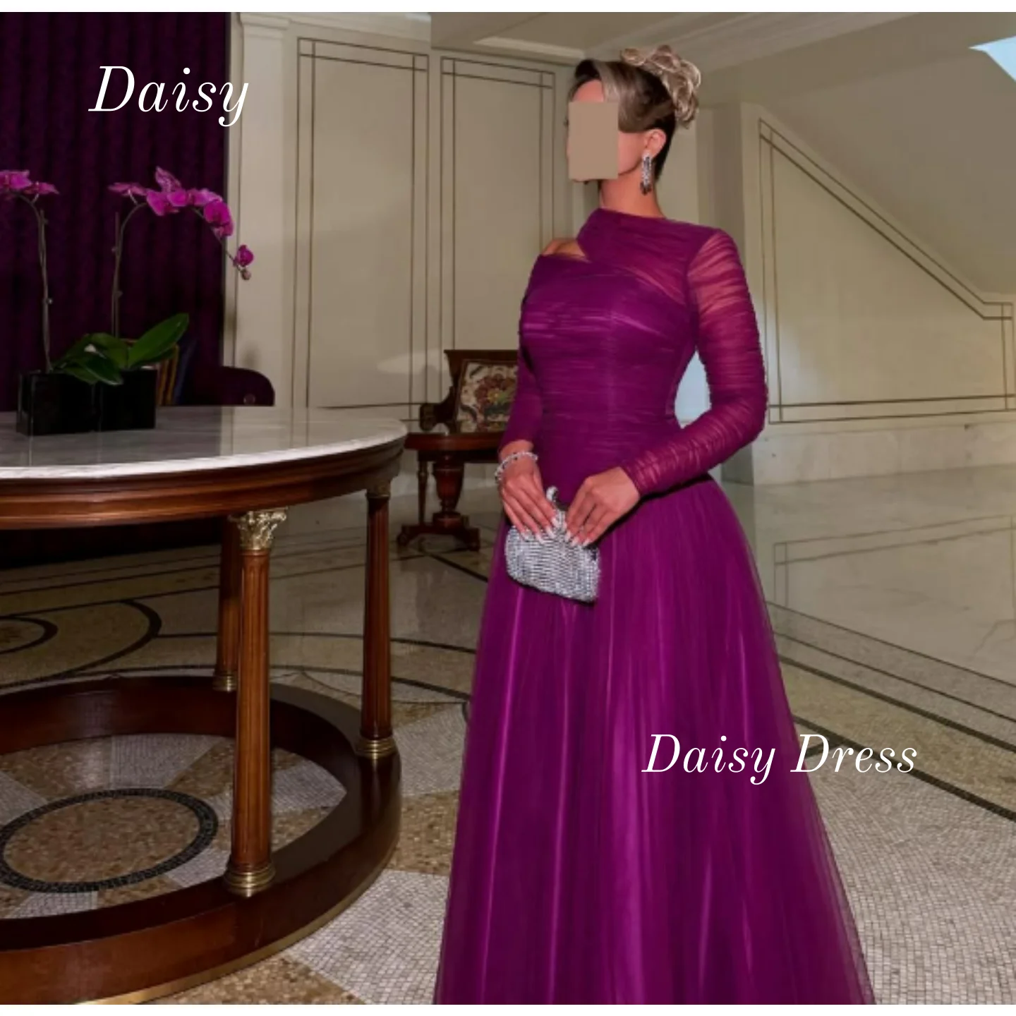 

Фиолетовые элегантные вечерние платья длиной до пола, вечерние платья, плиссированные платья для выпускного вечера с длинными рукавами на одно плечо, свадебные платья по индивидуальному заказу