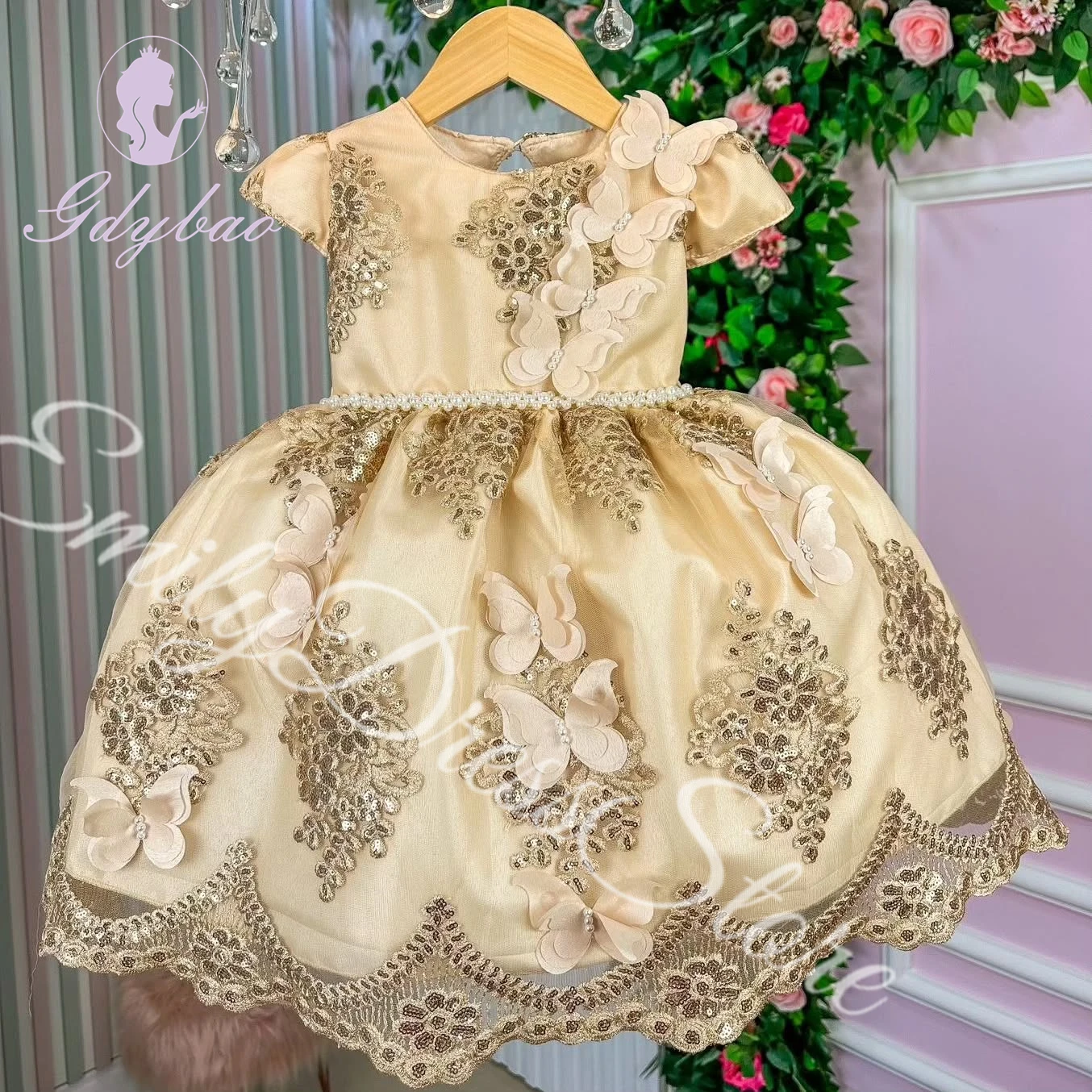 Customized Pink Flower Girl Dress For Wedding Tulle Applqique Lace Puffy With Bow Princess Kids Birthday First Communion Gown