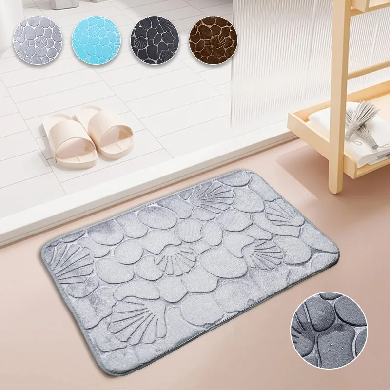 Flannel Shell Cobblestone Foor Mat Soft  Non Slip Absorbent Suitable For Bedroom Living room Bathroom