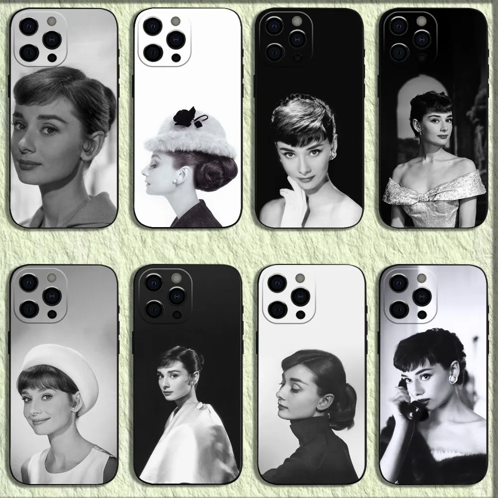 Actor A-Audrey H-Hepburn Phone Case For iPhone 16,15,14,13,12,11,Pro,X,XS,Max,XR,Plus,Mini Soft Black Cover