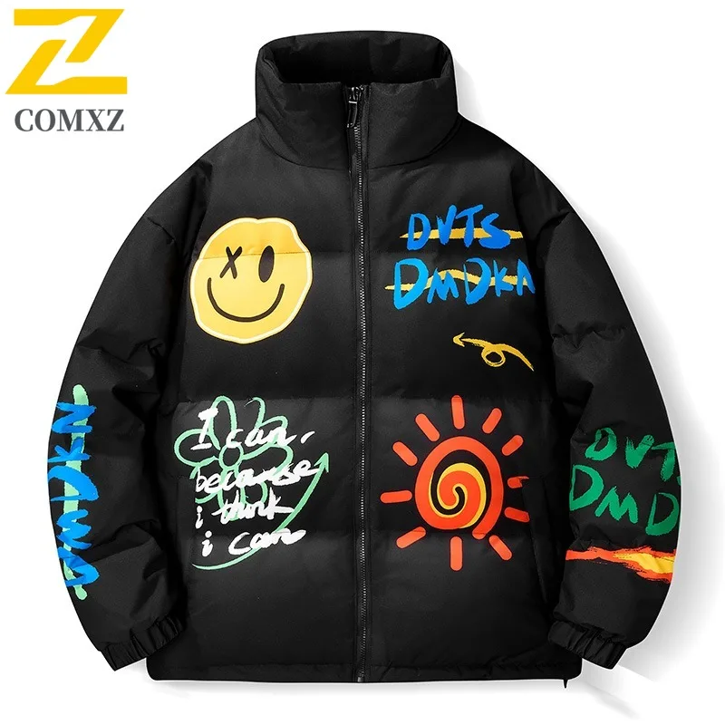 

COMXZ Мужской пуховик Роскошный воротник-стойка Комфортная теплая парка для путешествий на открытом воздухе с принтом Защита от холода Зимний пуховик