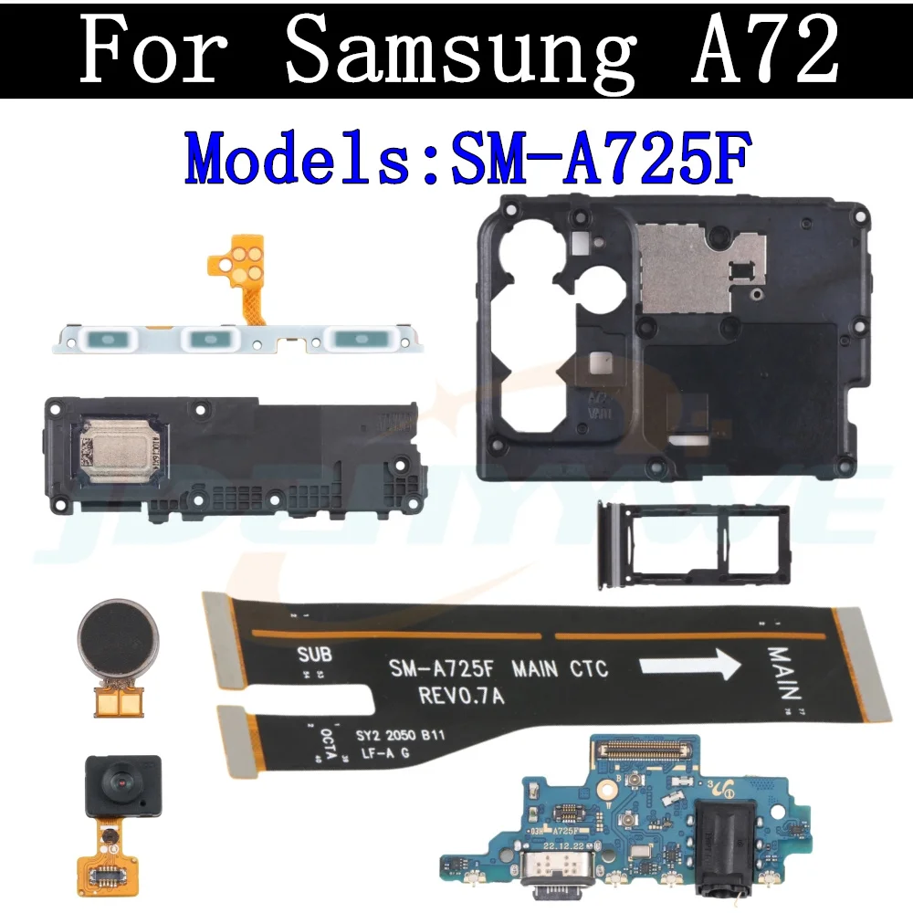 Top Ear Loud Speaker SIM Card Charging Port Board For Samsung A72 A725F Fingerprint Sensor Signal Off On Motherboard Flex Cable