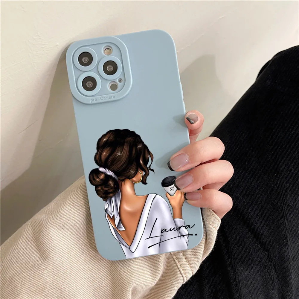 Personalized Custom Name for iPhone  15 14  Plus Case 12 11 Luxury Silicone Cover for iPhone 13 Pro Max Case Lady Design