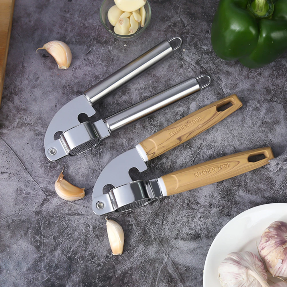 

2Pcs Premium Stainless Steel Garlic Press Heavy Duty Efficient Hole Pattern for Garlic Ginger Mincer Crusher Kitchen Supplies