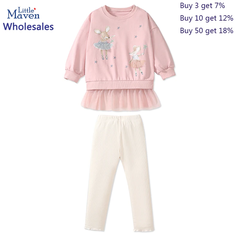 

Little maven Wholesale 2024 Autumn Children's Clothing Girls Cotton Mouse Sweatershirts Tops+Legging Sets Cotton Kids Clothes