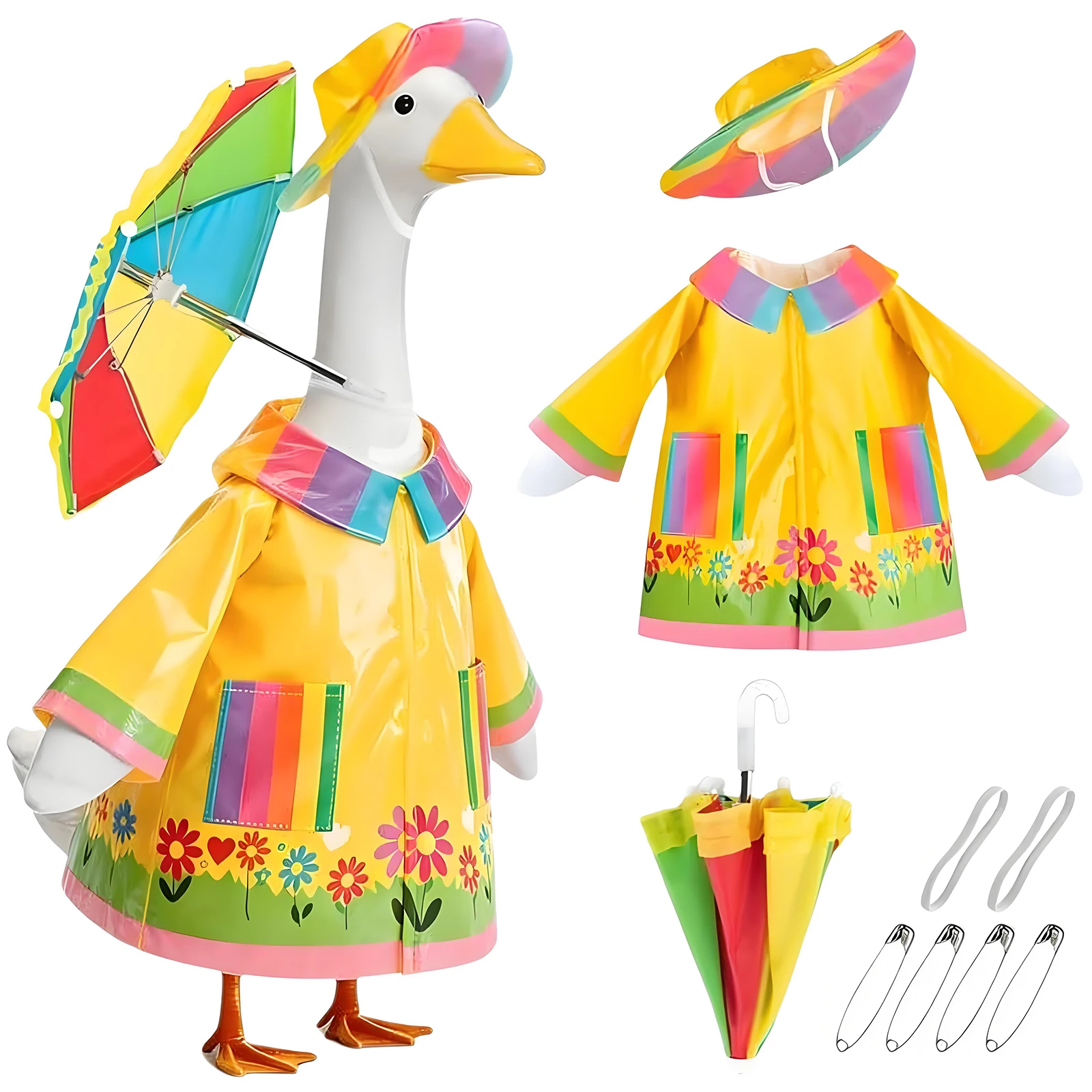 Porch Goose Outfits Lapel Print Raincoat with Umbrella And Hat Three-piece Set for Outdoor Garden Yard Patio 4