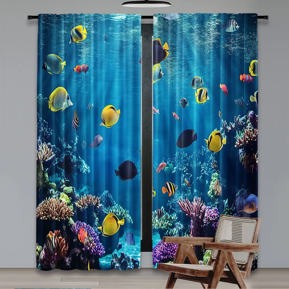 2Pcs Ocean Curtain Untouched Wild Underwater Aquatic World Corals Exotic Fishes Seascape For Bedroom Living Room And Dining Room