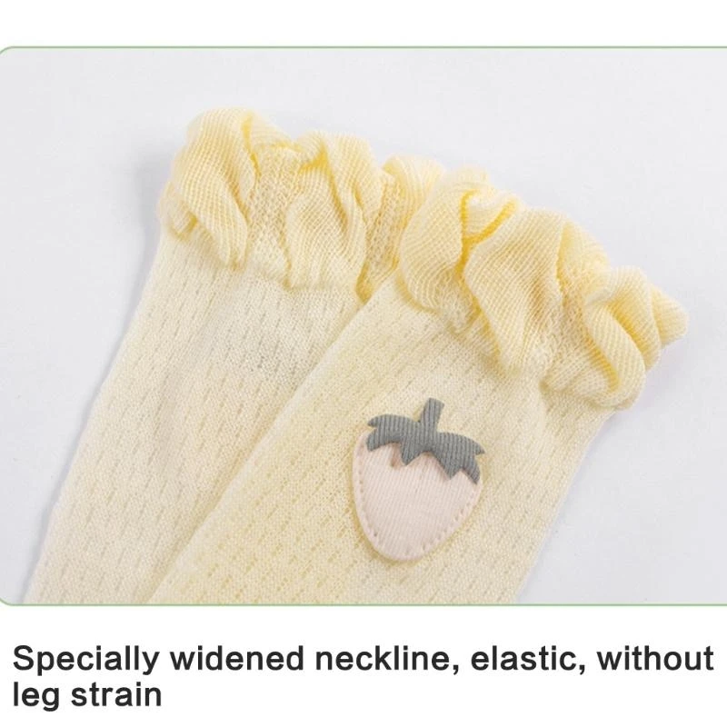 A5YC Infants Toddlers Knee High Socks Embroidery Strawberry Socks Hollow Stockings