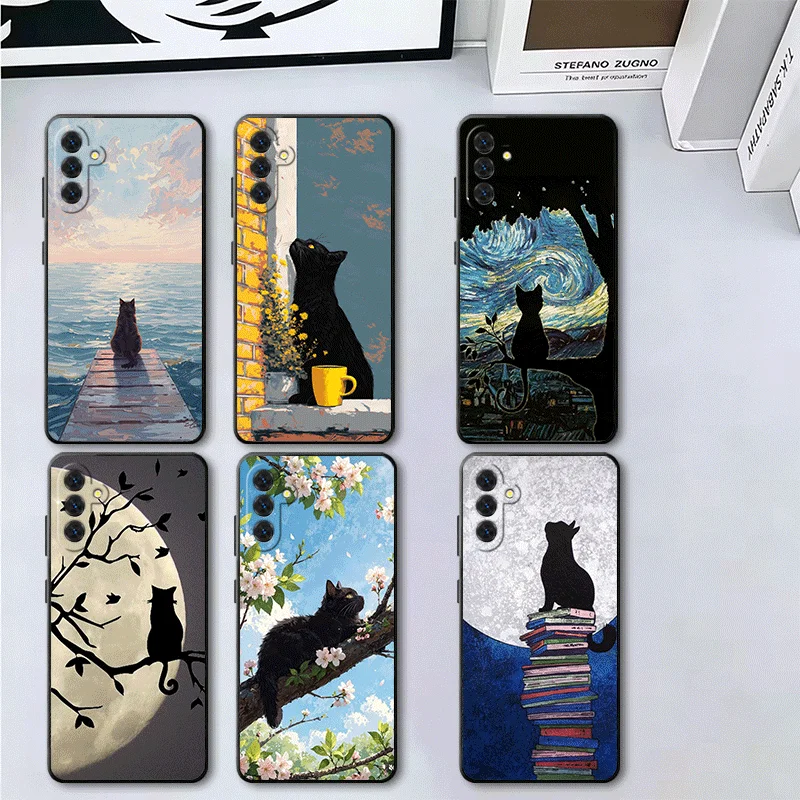 Black Cat Aesthetic Pattern Soft Phone Case for Samsung A17 A37 A57 A16 A26 A36 A56 A15 A25 A35 A55 A14 A24 A34 A54 A13 A23 A33