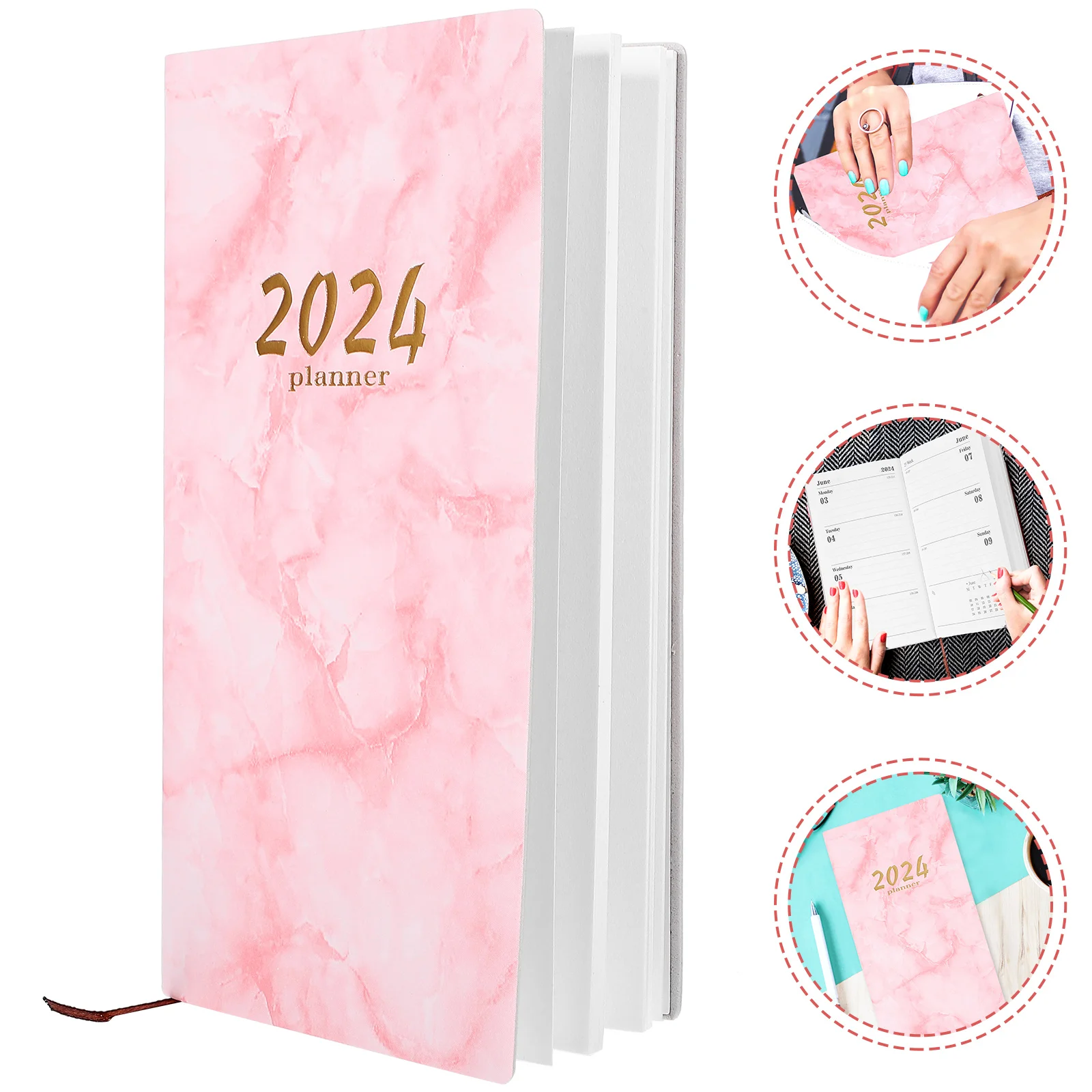 

2024 English Calendar 365-Day Time Management Weekly Planner Marble Diary ( ) (Gray) Notebook Portable Student