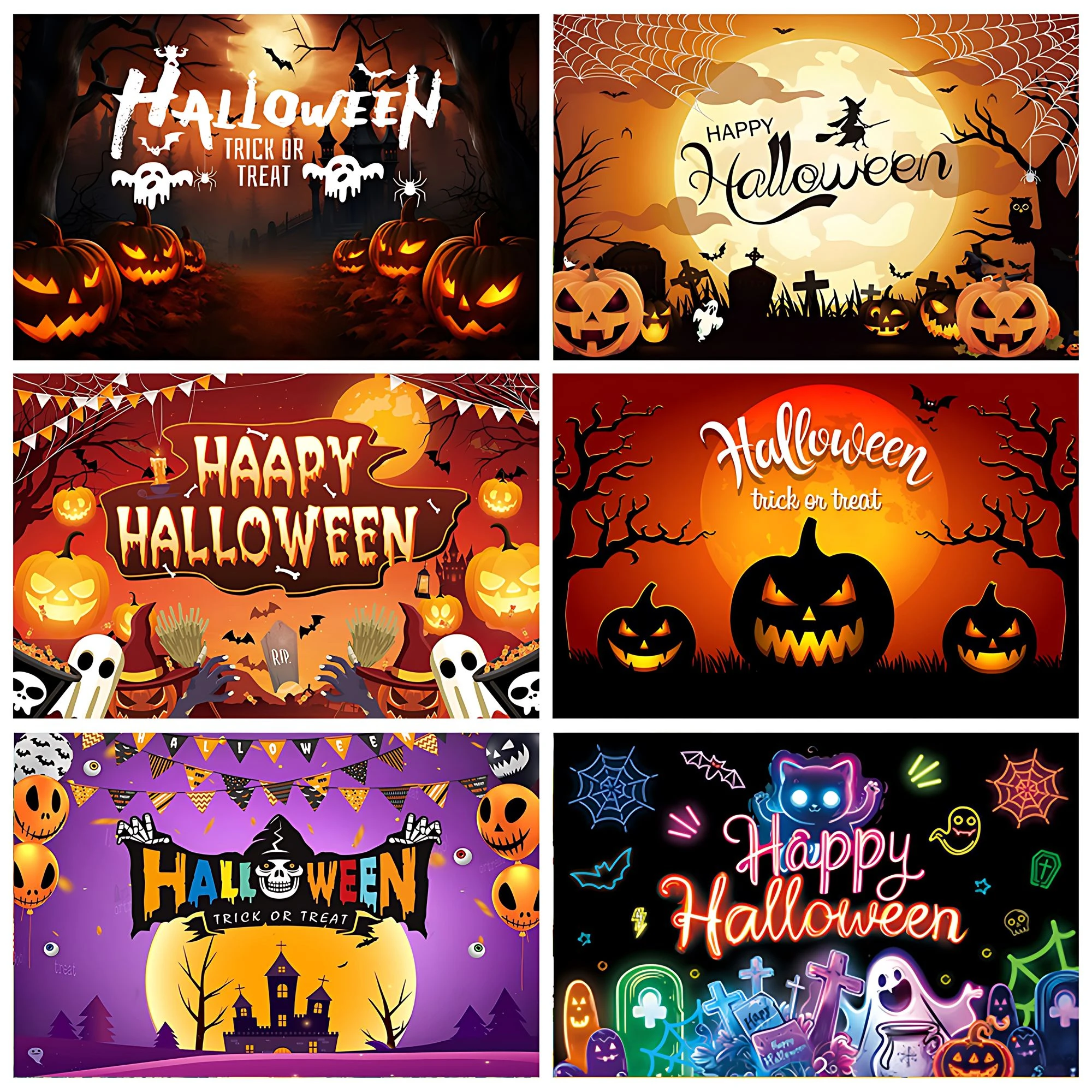 Halloween Photography Backdground SpiderWeb Pumpkin Moon Trick or Treat Kids Happy Halloween Party Decoration Backdrops Props