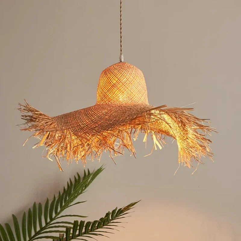 

Modern Japan Style Wabi Sabi Rattan Art Raffia Chandeliers Living Dining Bedroom Decoration Home Pendant Lights Indoor Fixtures