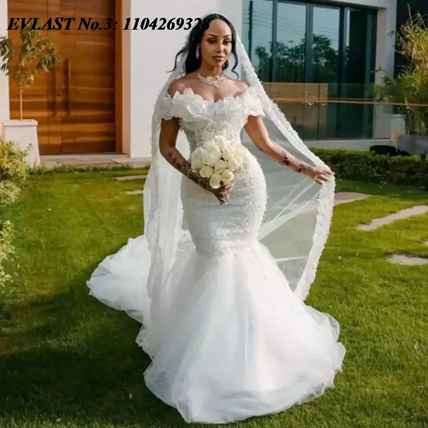 

EVLAST Customized Vintage Mermaid Lace Wedding Dress Floral Applique Beading Bride Dress Bridal Gown Vestidos De Novia E3W42