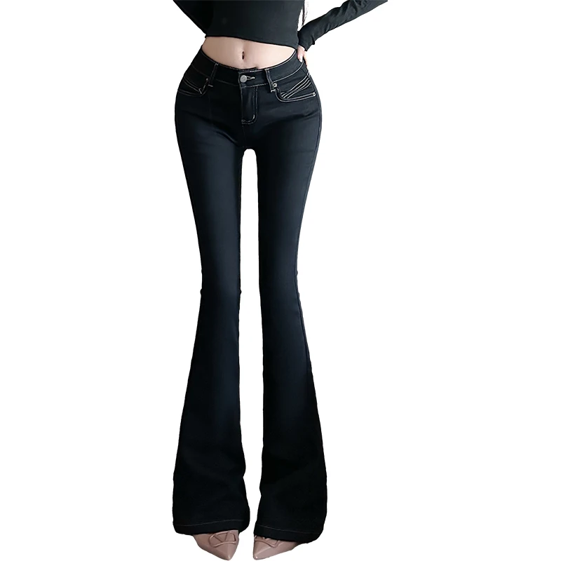 Low Waist Slim Fit Boo Enhancing Jeans Women's Micro Flared Skinny Bla Denim Pants Autumn Winter New Sle Ele