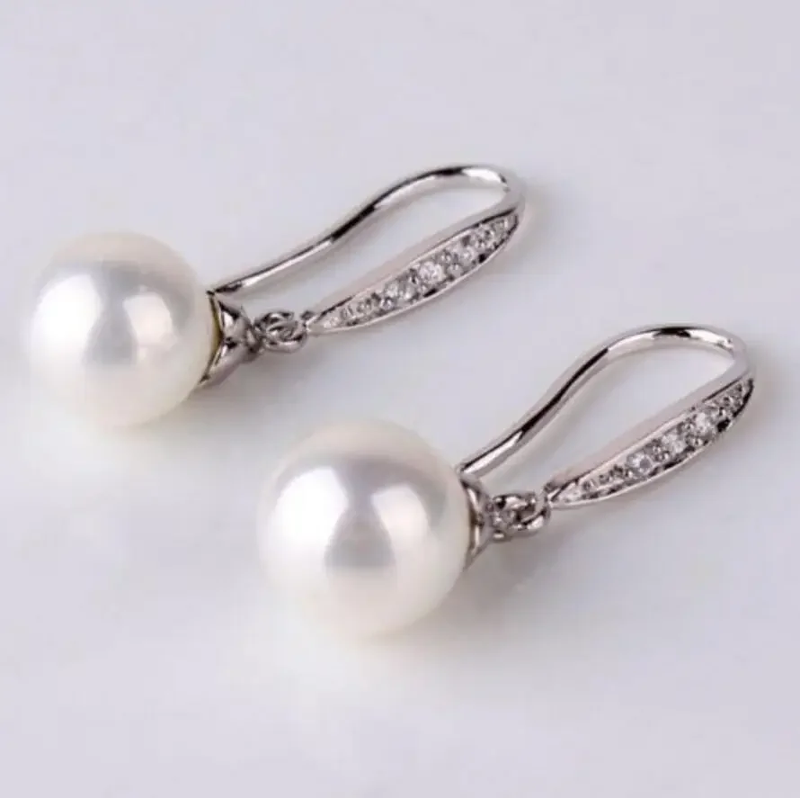 

Fashion jewelry 8-9mm perfect round white Australia south sea pearl dangle earring