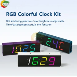 Colorful Digital Clock Diy Kit Colorful Rgb Clock Microcontroller Soldering Exercise Practical Training Production Loose Parts