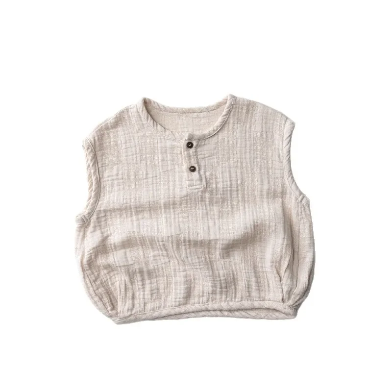 Children's Cotton Yarn Sleeveless Vest, T-shirt, 2025 Summer New Product, Men's and Women's Baby Tops Clothing Wholesale
