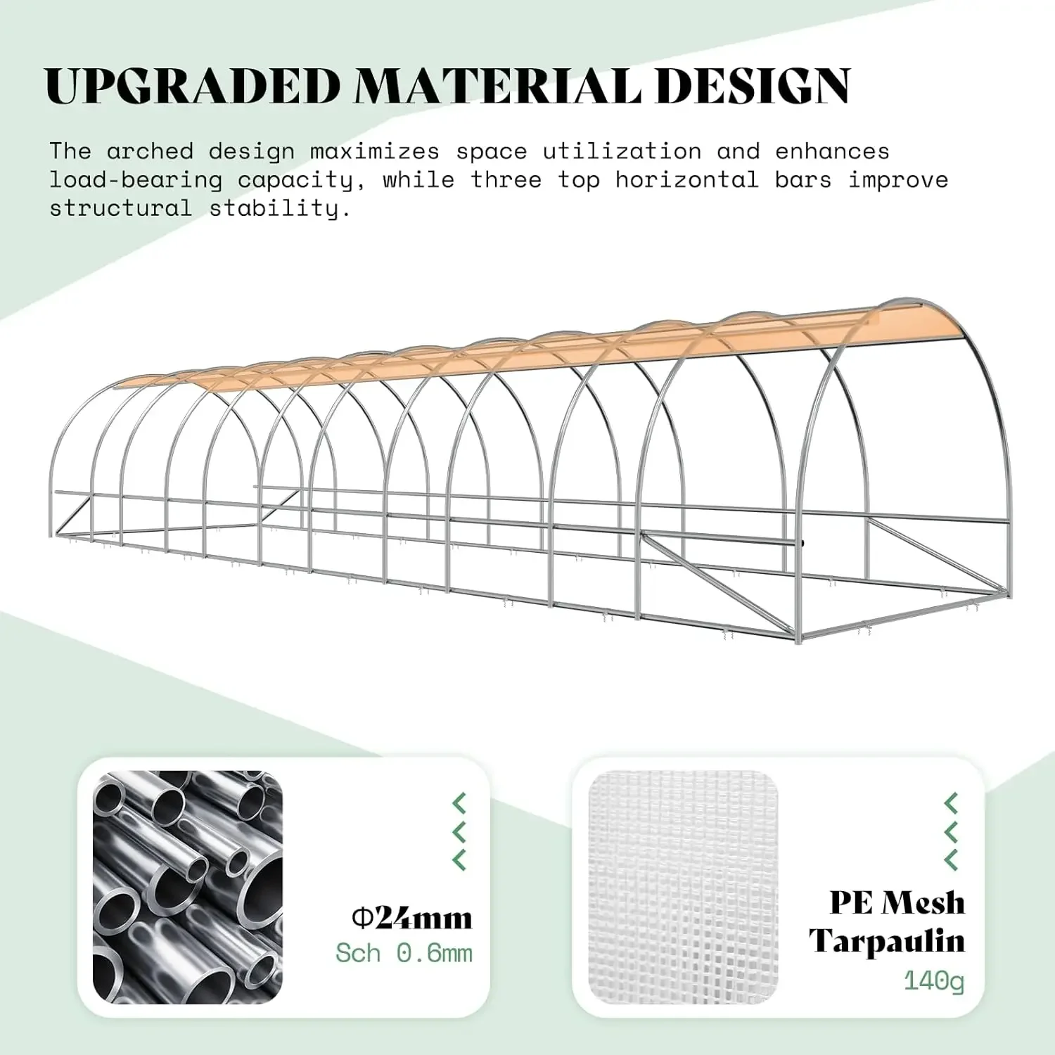 Heavy Duty Greenhouse Upgraded 36x9.7x7 FT Large Walk-in Tunnel Greenhouses for Outdoors with Watering System 2 Zipper Doors