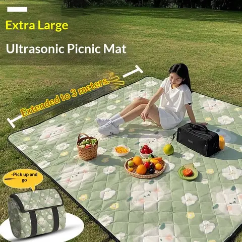 Ultrasonic Picnic Blanket Extra Large 300x200cm Thickened Waterproof Sandproof Foldable Beach Mat for Camping Music Festival