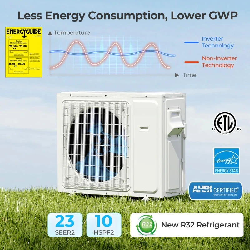 

UltrEco Series 24000 BTU 3 Zone 23 SEER2 Mini Split Air Conditioner Wifi Enabled with Heat Pump-7K + 7K + 12K