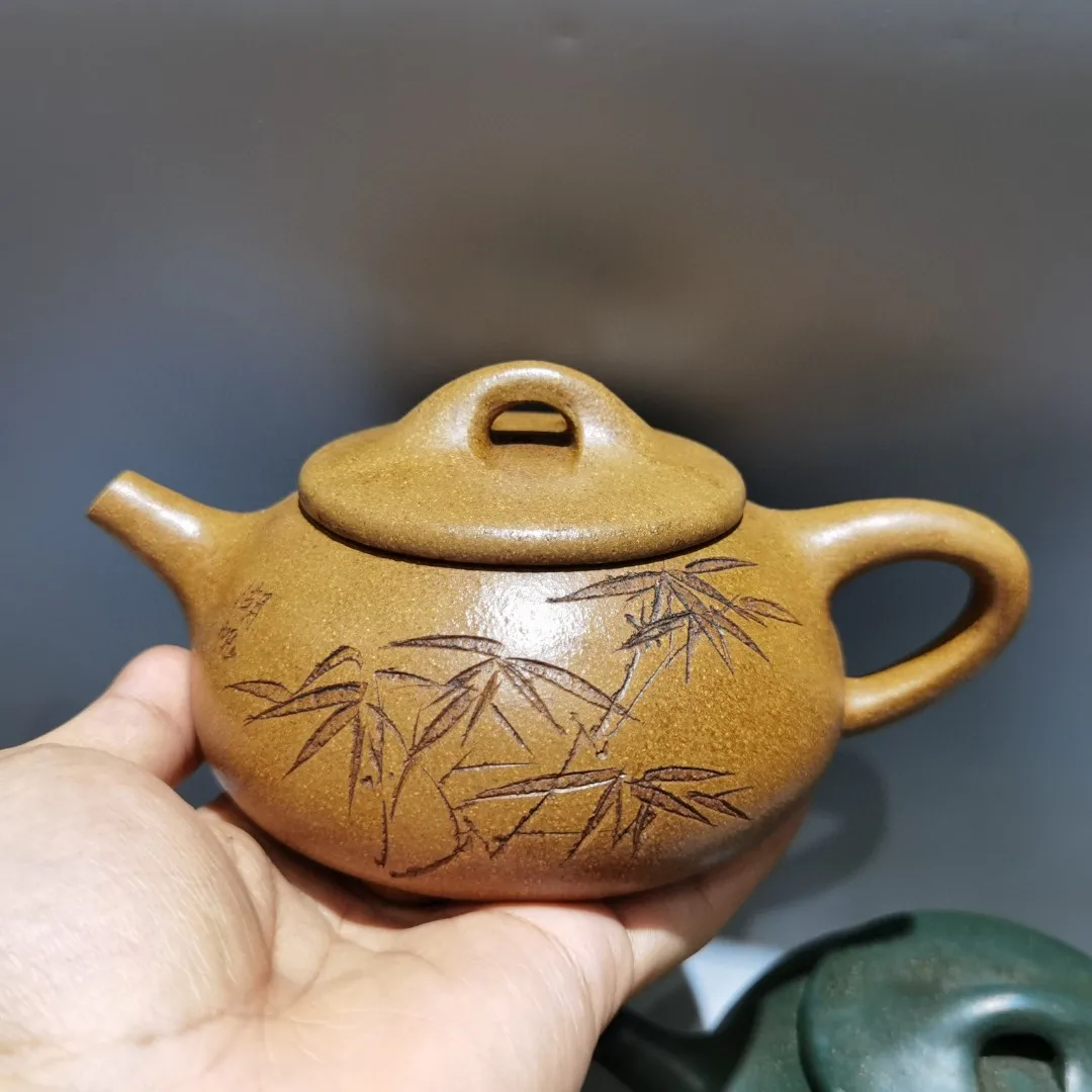 Yixing Purple Clay Pot Bamboo leaf pattern Niu Gai Jingzhou Five Pots a set Kettle Teapot Flagon