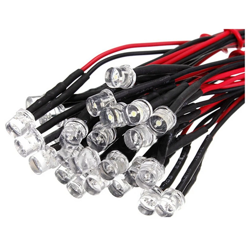 HOT SALE 20Cm 12V Wired For Light Emitting Diode Wiring Led Lot Size: 5Mm Flat Top Color:White Qty:20Pcs