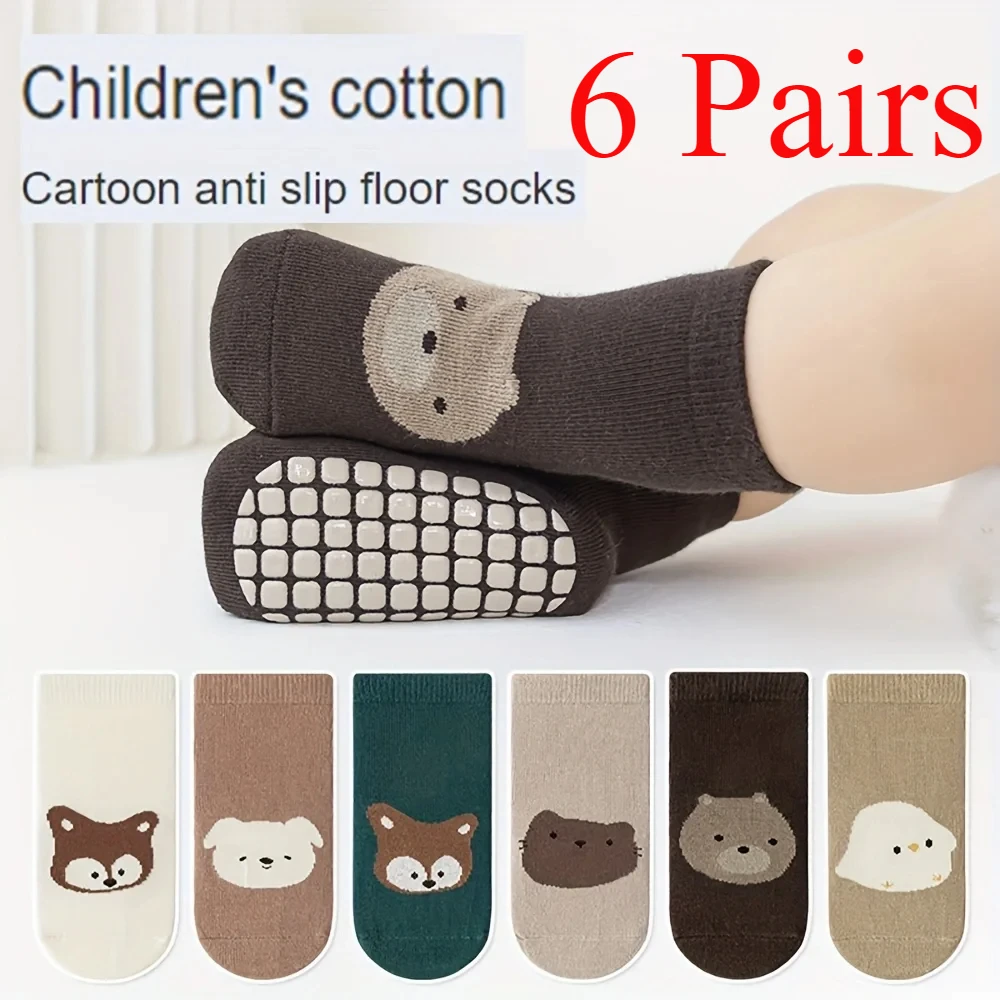 6/1 Pairs Autumn And Winter Large Area Dot Glue Baby Trampoline Socks, Baby Little Kids Non-slip Floor Socks Large Cartoon Strai