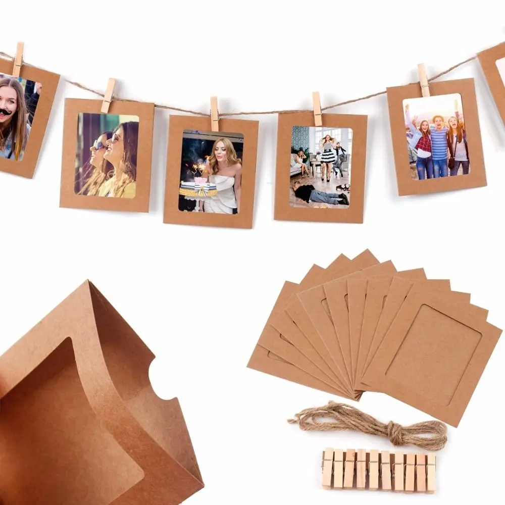 10Pcs/set Paper Picture Photo Frames Practical DIY Kraft Photos Album Combination Paper Frame Durable With Clips Home Decoration